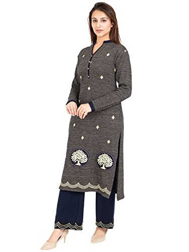 Image of Rosary Women's Warm Woolen Winter Wear Embroidered Kurta with Palazzo Set of 2pc, RZKP017GOLDEN-XL