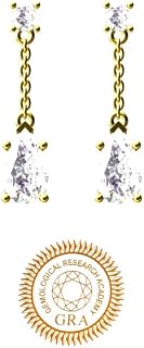 Luxurious Solid 18kt Yellow Gold 2ct Diamond Earrings for women 7x10mm Diamond Jewelry 2 carat Pear Shaped Diamond Solitaire Drop Earrings Her Mothers day Designer Handmade Jewellery GRA Certified 2ct