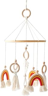 Newborn Wind Bell - Crib Bell Baby Bed Bell - Hanging Star Animal Cloud Pendants Bed Bell - Wooden Wind Chimes - Nursery Crib Bell Rotating Swaying Bell for Room Decoration (Rainbow)