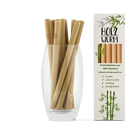 Holzwurm Strohhalme aus Bambus/inklusive Reinigungsbürste/umweltfreundliche & wiederverwendbare Trinkhalme/Cocktail Straw Cover