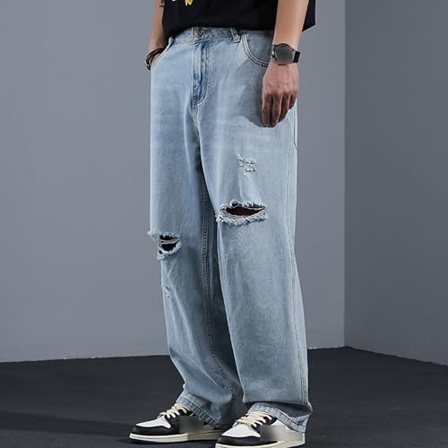 Men's Baggy Ripped Jeans Distressed Regular Fit Denim Pants Loose Fit with Holes Jean3