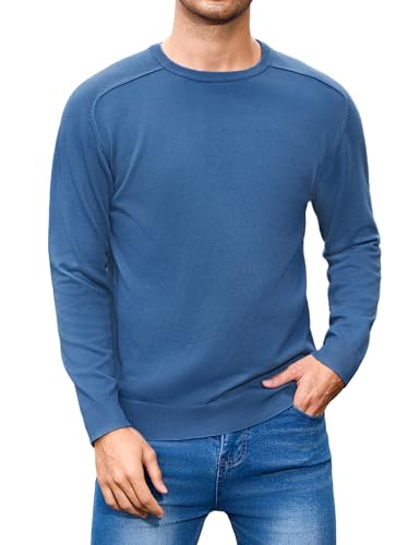 iClosam Suéter Hombre Cuello Redondo Suéteres de Manga Larga para Hombres de Punto Trabajo Jersey, Azul, L