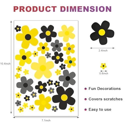 Image of KVAEY Flowers Car Stickers Set, Self Adhesive Daisy Flower Label Stickers for Car Body Mirror Window, Waterproof Hippie Stickers for Car Scooter Laptop Decoration, Car Accessories (Style H)
