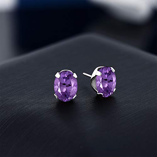Gem Stone King Purple Amethyst Stud Earrings For Women Men | 925 Sterling Silver | 2.00 Cttw | Gemstone Birthstone | Oval 8X6MM4