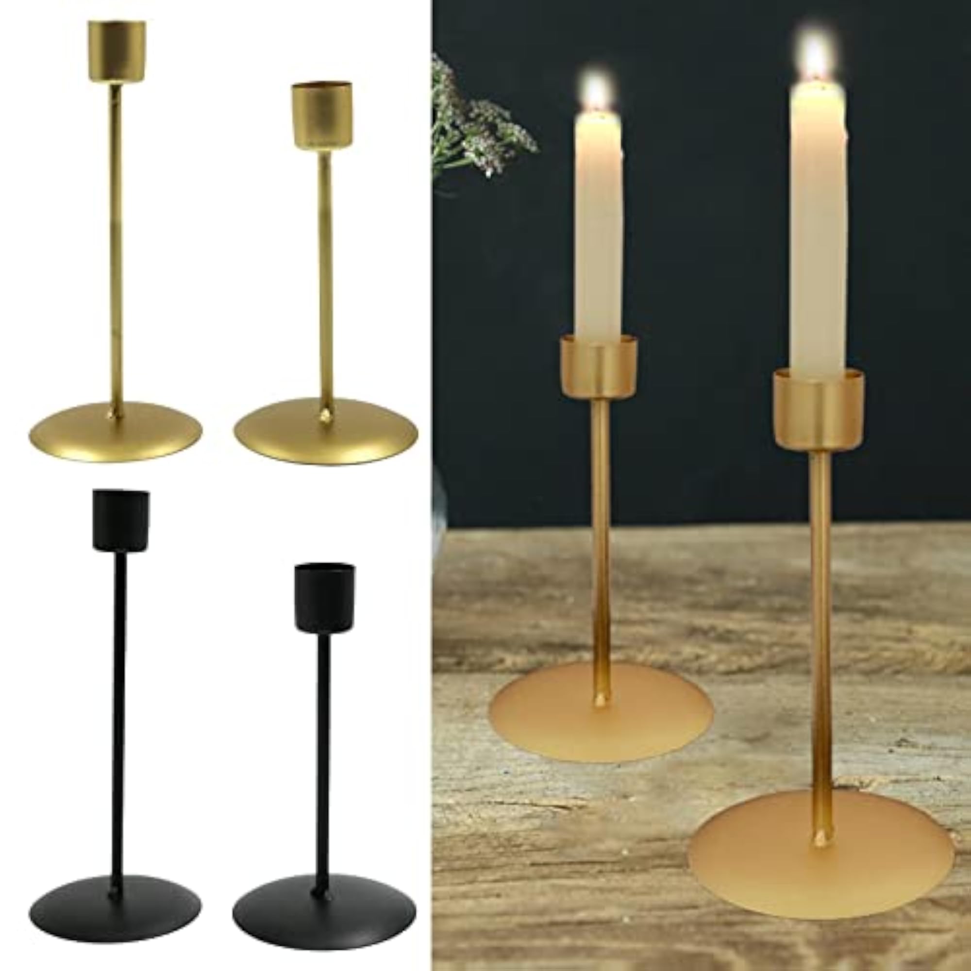 2X Golden Taper Candle Holders for Table