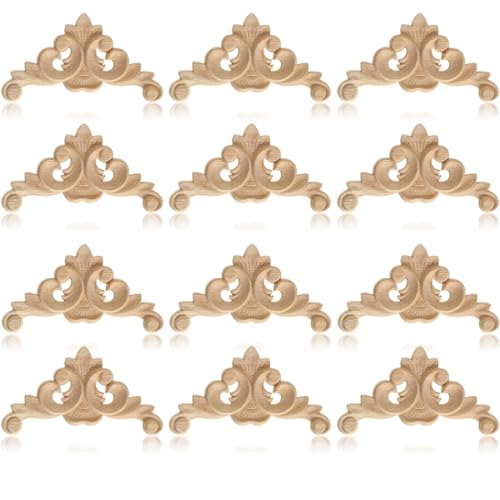 KSJEHW 12 Pezzi Legno intagliato applique figure in legno modanature cornice per decorazione(Stile 2, 6x6cm)