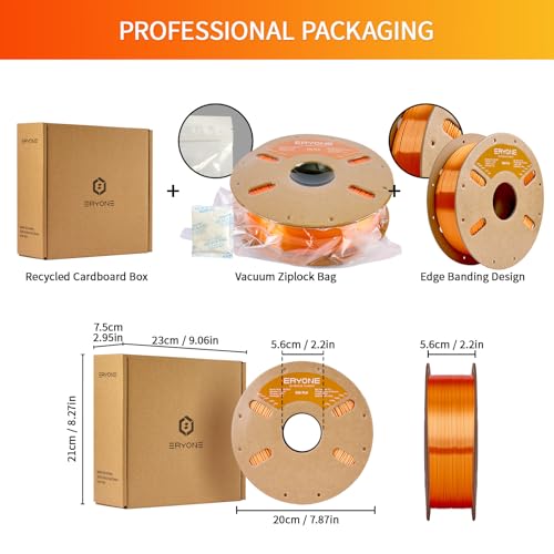 Image of ERYONE Silk PLA Filament for 3D Printer 1.75mm + /- 0.03mm, Shiny Filament 1kg (2.1lbs) /Spool, Orange