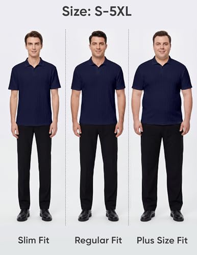 Image of JMIERR Mens Casual Polo Shirt Summer Short Sleeve Vacation Button Beach Knit Stretchy Golf Shirts