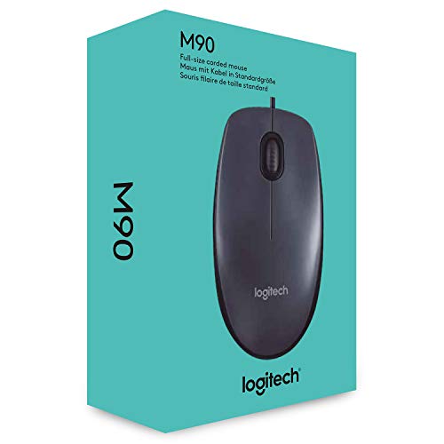 Logitech M90 Souris Filaire USB, Suivi Optique 1000 PPP, Ambidextre, Compatible avec PC/Mac/Portable - Noire