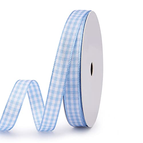 Viviquen Gingham Ribbon Checkered Ribbon Taffeta Ribbon Plaid Ribbon Picnic Craft Ribbon 100% Polyester For Sewing, Gift, Diy Craft, Wedding, Home Decoration 3/8" X 25 Yd(Light Blue) #TOP4