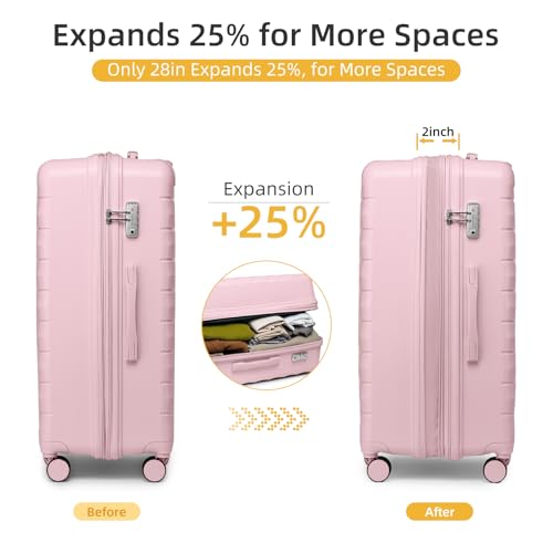 Image of LARVENDER Luggage Sets 5 Piece, Expandable (28Inch) Suitcases with Wheels | Hardside PP Luggage Set for Women Men with Duffel Bag, Checked Luggage, Carry On Luggage, TSA Lock, Light Pink