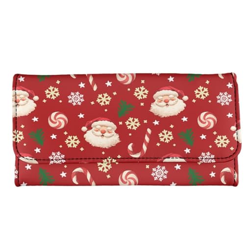 Image of AFPANQZ Womens Leather Wallets Large Capacity Card Holder Zipper Travel Purse Santa Claus Snowflake Big Capacity Phone Holder Coin Zip Pocket Multi Cards