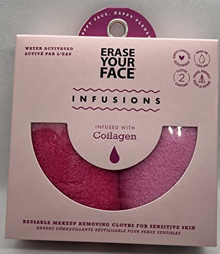 ERASE YOUR FACE Pano de remoção de maquiagem infundido com colágeno - Pacote com 2