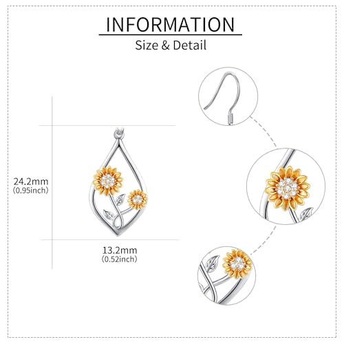 Sunflower Earrings 925 Sterling Silver Sunflower Teardrop Dangle Drop Earring Sunshine Floral Earrings Sunflower Jewelry Gifts for Women4