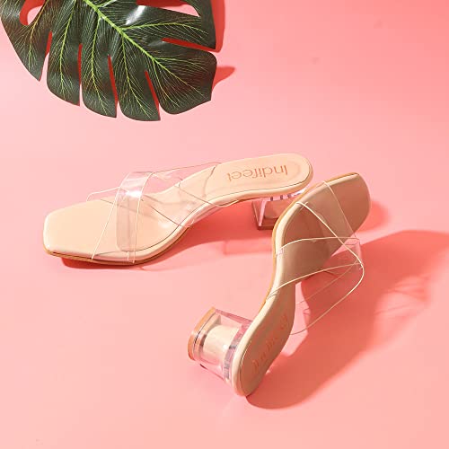 Image of Indifeet - stylish latest transparent heels design for women, high block heel sandals party footwear woman glass clear fancy wear trendy sandal with strap girls womens ladies offi