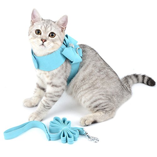 SELMAI Bling Rhinestone Dog Harness Bow Girls Soft Suede Leather for Small Pet Puppy Doggie Cat Girls Vest Collar Leash… - Image 6