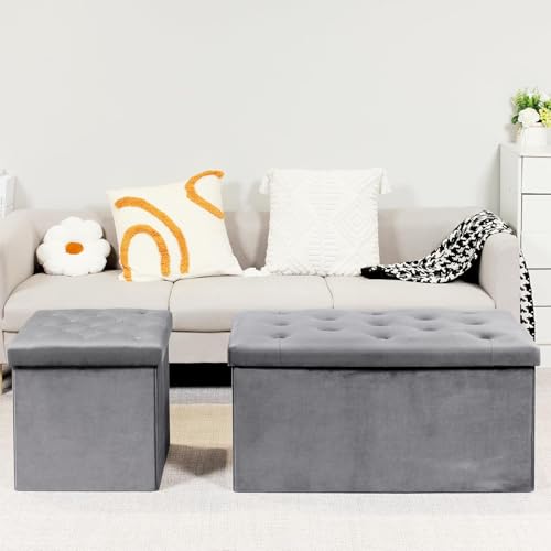 Bonlife Folding Velvet Ottoman Storage Bench,Long Shoes Bench,Footrest Stool Seat,Toy Chest Storage Box with Lid,Footstool for Living Room,80x40x40cm - Cosy Home Interiors Bonlife Folding Velvet Ottoman Storage Bench,Long Shoes Bench,Footrest Stool Seat,Toy Chest Storage Box with Lid,Footstool for Living Room,80x40x40cm - Image 6