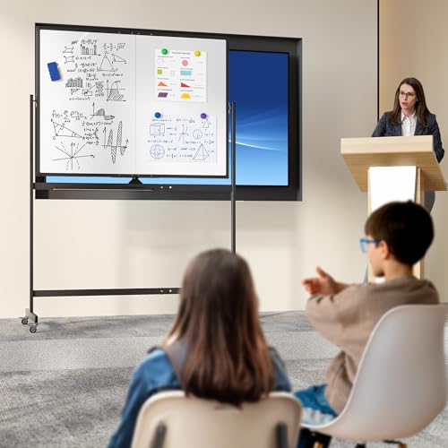 Image of Large Rolling Whiteboard on Wheels, 48 inch x 36 inch Double-Sided Mobile White Board with Stand, 4' x 3' Portable Standing Magnetic Dry Erase Board Easel for Home Office Classroom School, Black