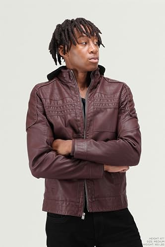 Image of X-Ray Men's Slim Fit Faux-Leather Moto Jacket with Removable Hood