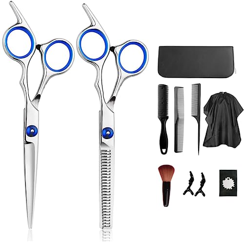 Forbici Per La Parrucchiera - Set di 11 pezzi,con forbici per tagliare i capelli e forbici sfoltitrici, con mantello da parrucchiere, per l'uso domestico e in salone