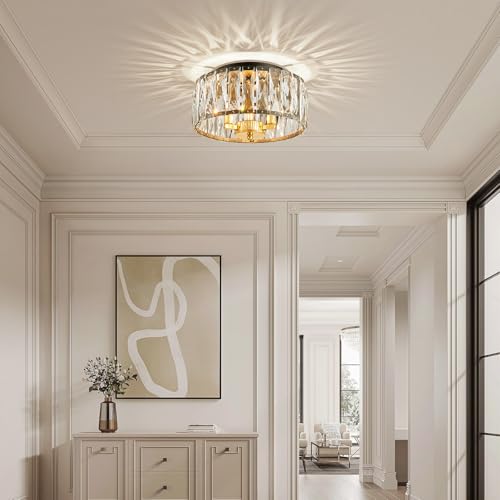 ElegLumi K9 Crystal Ceiling Light, 3-Light Modern Flush Mount Ceiling Light Fixture for Living Room, Dinning Room Hallway, D12 × H6 inch, Black & Gold Finish Frame & K9 Crystal by ElegLumi - Used condition - Image 5