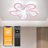 WEIBUFANS 23' Ceiling Fans with Lights and Remote, Low Profile Ceiling Fan, Flush Mount Bladeless Ceiling Fan, Dimmable Stepless Color Temperature Change (Pink)