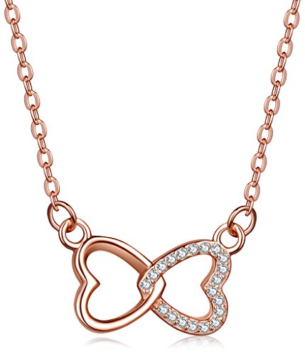 Preisvergleich Produktbild Unendlich U Ineinander Verschlungene Herzen Unendlichkeit Zeichen Damen Halskette 925 Sterling Silber Zirkonia Anhänger Verstellbare Kette, Rosegold