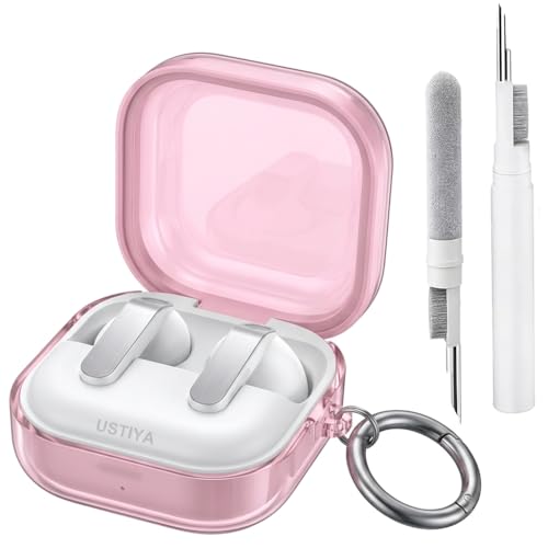 Coque Samsung Galaxy Buds 4 USTIYA en silicone souple rose avec porte-clés protection intégrale