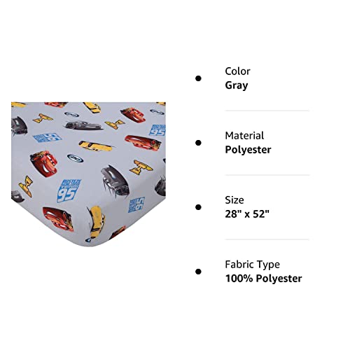 Disney Cars Fitted Crib Sheet 100% Soft Breathable Microfiber, Baby Sheet, Fits Standard Size Crib Mattress 28In X 52In, Gray #TOP3