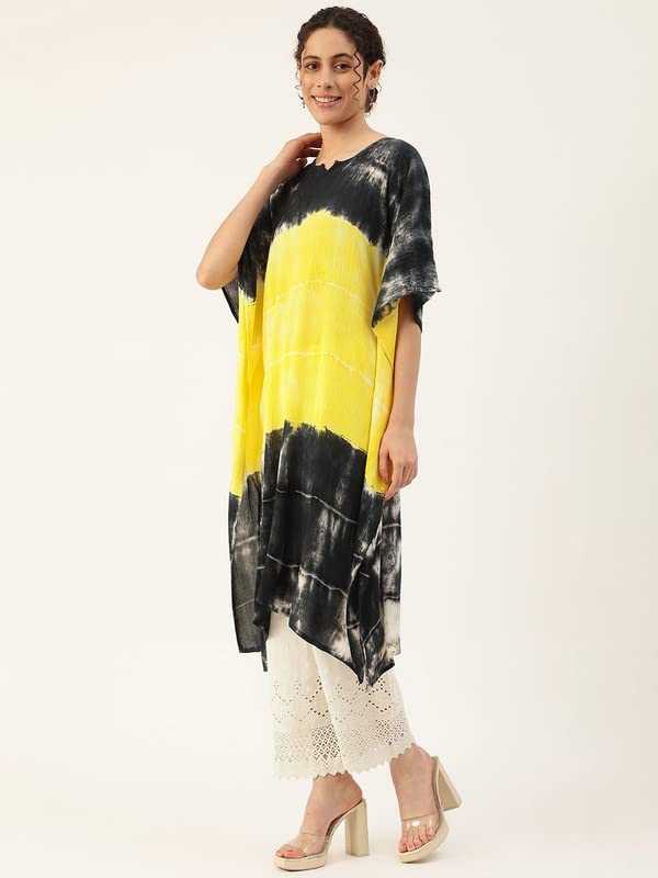 Image of Maaesa Women Handcrafted Tie & Dye Rayon Crepe Kaftan Kurta | Casual Wear | Flowy Kaftan Style | Lightweight & Breathable Fabric