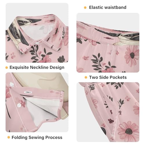 Boccsty Cute Pug Dog Flowers Pink Boy Summer Shorts Sets Hawaiian Toddler Boys T-Shirt & Pants 2 Pcs 3T4