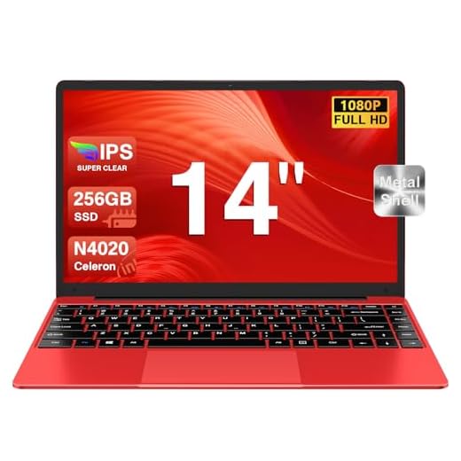bvate Ordinateur Portable 256 Go 14" Win 11 N4020 Support Expansion 1 to SSD 1080P 2.4G+5G WiFi Mini HDMI & Souris sans Fil et Un Film de Clavier AZERTY pour Clavier - Rouge