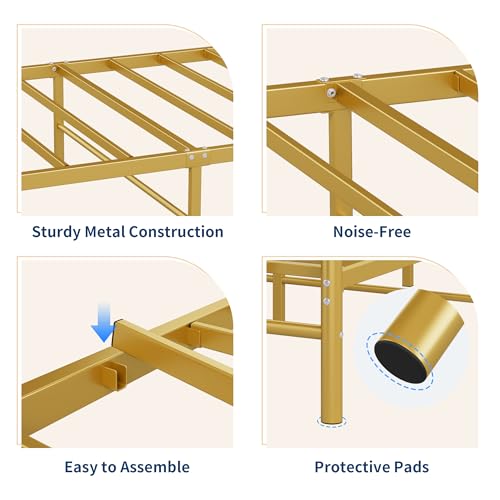 Image of GAOMON Twin Size Metal Bed Frame, Twin Bed Frames for Girls Boys, Twin Heavy-Duty Platform Bed with Heart-Shaped Design Headboard&Footboard, No Box Spring Needed /Noise-Free /Easy Assembly, Gold