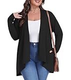 JoyJoli Plus Size Black Sweater for Women Open Front Draped Cardigan for Office and Workwear Black-3X