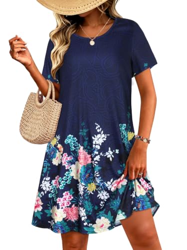 Image of Summer Dresses for Women Casual Tshirt Short Sleeve Floral Sundress Beach Cover Ups with Pockets 2026