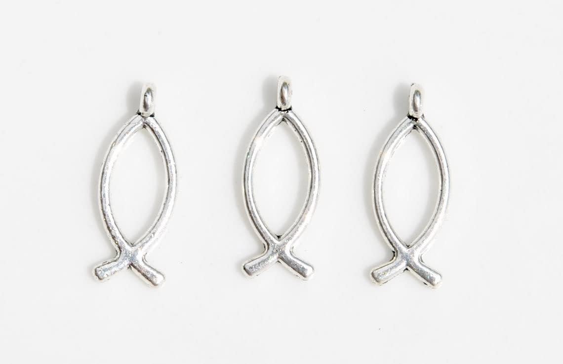 BULK 50 Christian Religious Fish Silver Tone Charms Jewelry Making Supply DIY Crafts