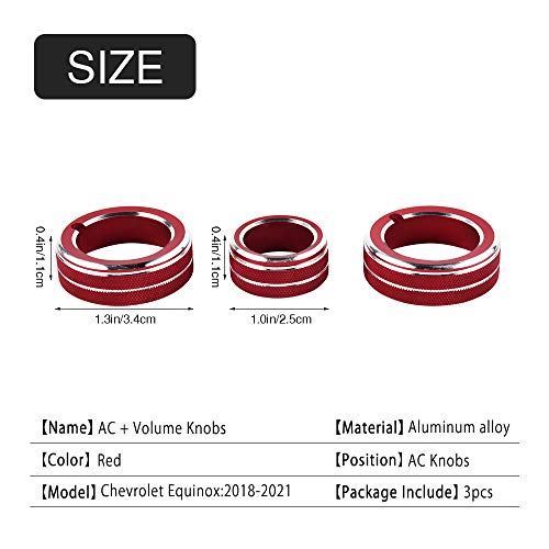 CARFIB Volume AC Knobs Decals Fit for Chevrolet Chevy EQUINOX LT Accessories Air Control Push Auto Sync Stickers Caps Covers Parts Car Interior Inside Decoration Men Women Aluminum Alloy Red Pack of 3