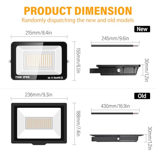 Willpower LED Security Lights Outdoor 75W 7500LM LED Floodlights IP66 Waterproof Warm White 3000K 85V-265V Wall Light for Garden Backyard Garage Back Door Yard Lawn Court Patio - Image 2