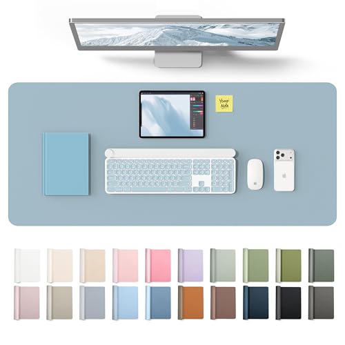 Image of YSAGi Leather Desk Protector, Office Mat, Large Mouse Mat, Non-Slip PU Leather Blotter, Laptop Desk Mat, Waterproof Writing Pad for Office and Home(Ice Blue, 42 inch x 17.2 inch)