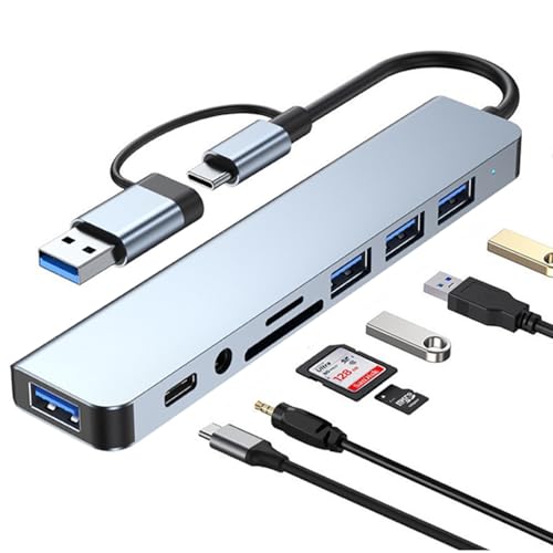 GERUI USB C Hub 3.0, 3.0 Multiport Adapter mit SD&TF Kartenleser, USB 3.0&2.0 Ports, 3.5mm Audio Anschlüsse USB Typ C Hub mit MacBook Pro/Air/XPS/Tablet/Smartphones und mehr