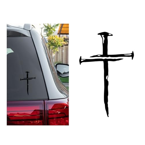 Image of DXNQ Car Cross of Nails Sticker, Bumper Christian Sign Cross with Nails Decal, Removable Waterproof Sticker for Car Truck Window Motorcycle Helmet Laptop, Car Accessories (Black)
