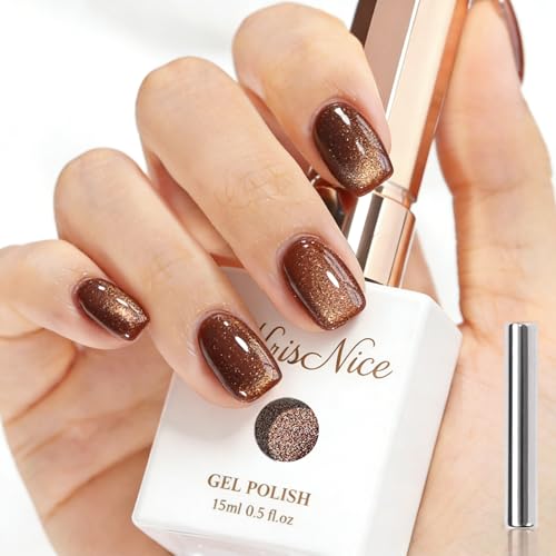 KRISNICE UV Nagellack Cat Eye 15 ML, Gellack mit Magnet, Cat Eye Uv Gel, Glitter Gelnagellack Soak Off Reflective Gel Magnetic Nail Polish für Frauen und Mädchen