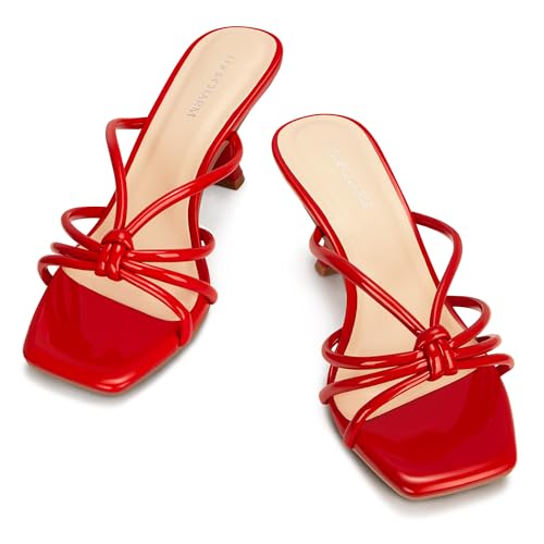 Image of Women's Strappy Square Open Toe Kitten Heels Sandals Knotted Design Summer Fashion Slip On Mule Style