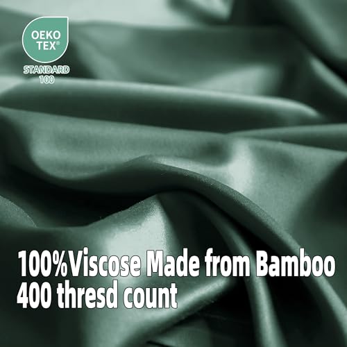 Image of EVERLY King Sheets Set,Luxuriously 400 Thread Count Organic Viscose Derived from Bamboo Bed Sheet,Cooling Sheets for King Size 4 Piece Deep Pockets Bedding Sheets &Pillowcases-Aqua