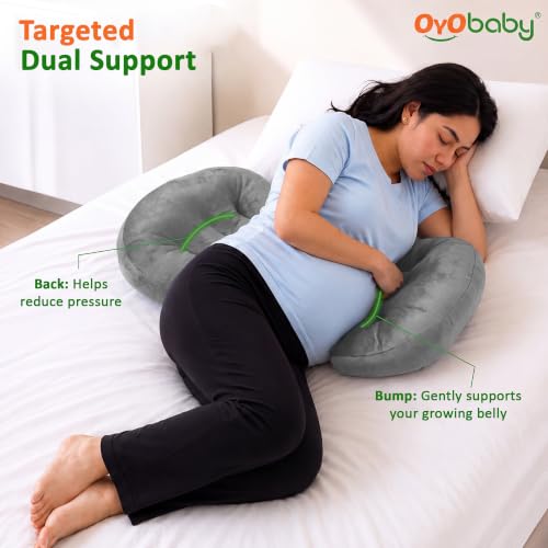 Image of OYO BABY Maternity Pillow Bundle | Adjustable Butterfly Design | Plush Velvet 4-in-1 Maternity Body Pillow | Doubles as Nursing Pillow for Back, Hip and Belly Support - Grey