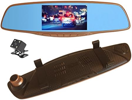 Veoker Full HD DVR Dual Channel Recorder 1080P 5-Inch Color TFT Rear View Mirror LCD Dash Cam &170 Degree Super Wide Angle with G-Sensor Motion Detection