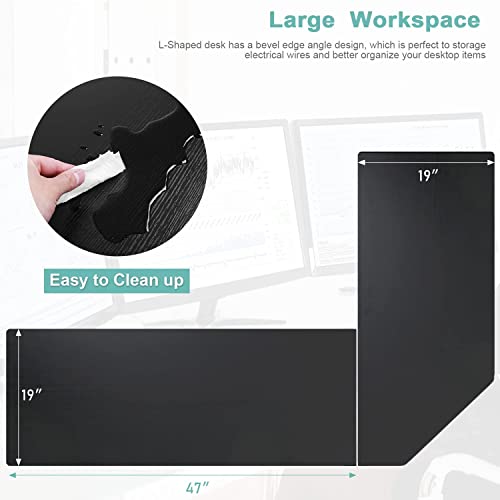 Computer Desk Gaming Desk Office L Shaped Desk Pc Wood Home Large Work Space Corner Study Desk Workstation (Black) #TOP6