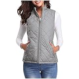 NSICBMNO Body Warmer For Women With Zip Pockets Sale Clearance Ladies Quilted Gilet Stand Collar Waistcoat Zip Up Vest Lightweigt Down Jacket Padded Gilet Slim Fit Vest Winter Waistcoat Outwear