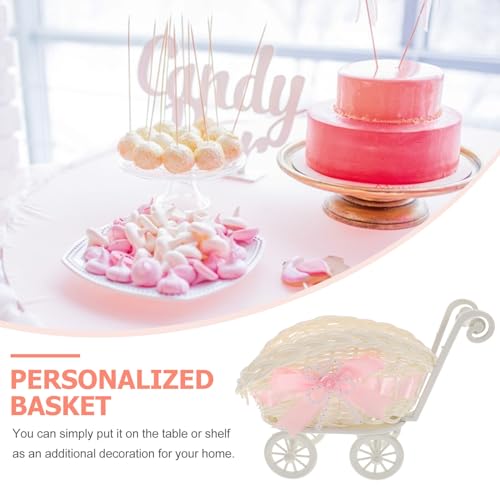Cesta de dulces tejida de PP rosa para shower y centro de mesa multifunción 7