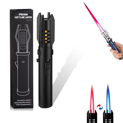 Torch Lighter - Powerful Adjustable & Refillable Straight Flame Butane Lighter with Safety Lock & 360 Inverted Ignition Outdoor Windproof for Candles BBQ Camping (B)